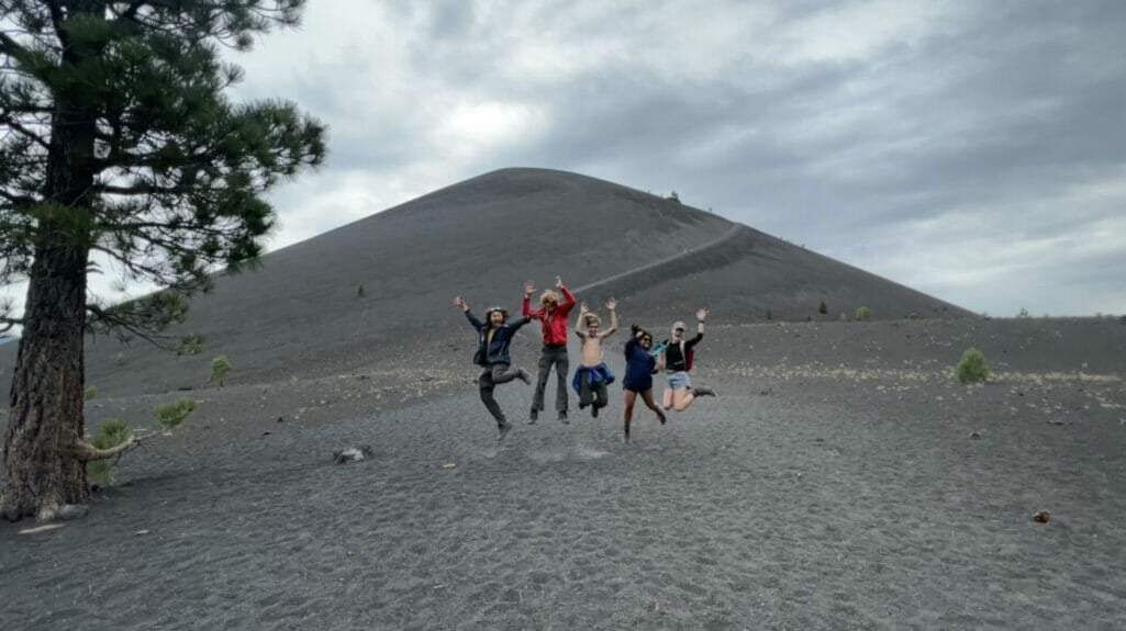 Jumping for joy after doing the Cinder Cone trail.