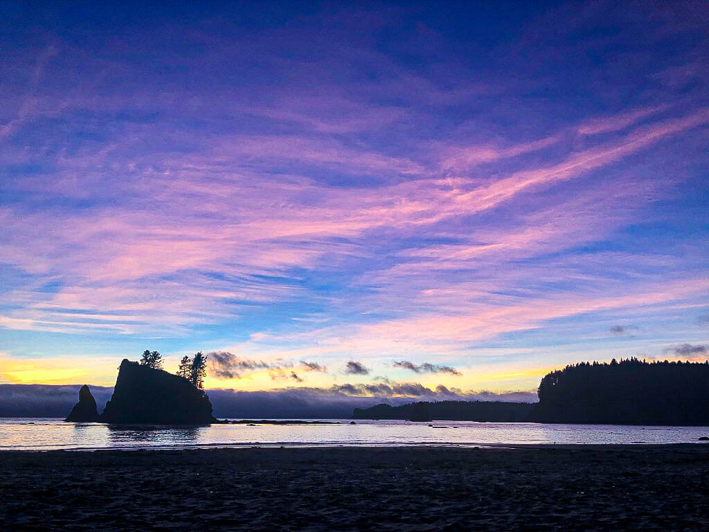 Pink and blue sky at Giant's Graveyard in Olympic National Park